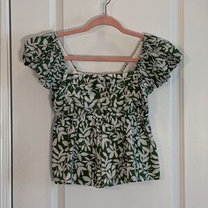 Abercrombie & Fitch green floral puff sleeve ruched crop top NWOT